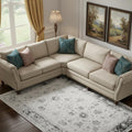 6 X 9 Ivory And Charcoal Oriental Distressed Washable Area Rug