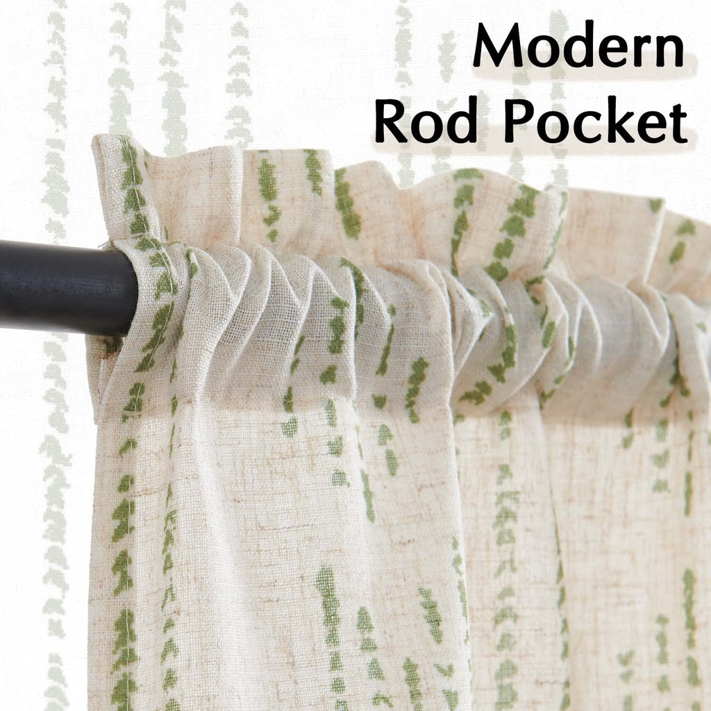 Jinchan Boho Kitchen Curtains Linen Tier Curtains 45 Inches Bohemian Small Cafe Curtains Striped Farmhouse Rustic Curtains For Bathroom Rv Camper Light Filtering Rod Pocket 2 Panels Green On Beige