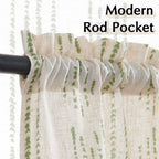 Jinchan Boho Kitchen Curtains Linen Tier Curtains 45 Inches Bohemian Small Cafe Curtains Striped Farmhouse Rustic Curtains For Bathroom Rv Camper Light Filtering Rod Pocket 2 Panels Green On Beige