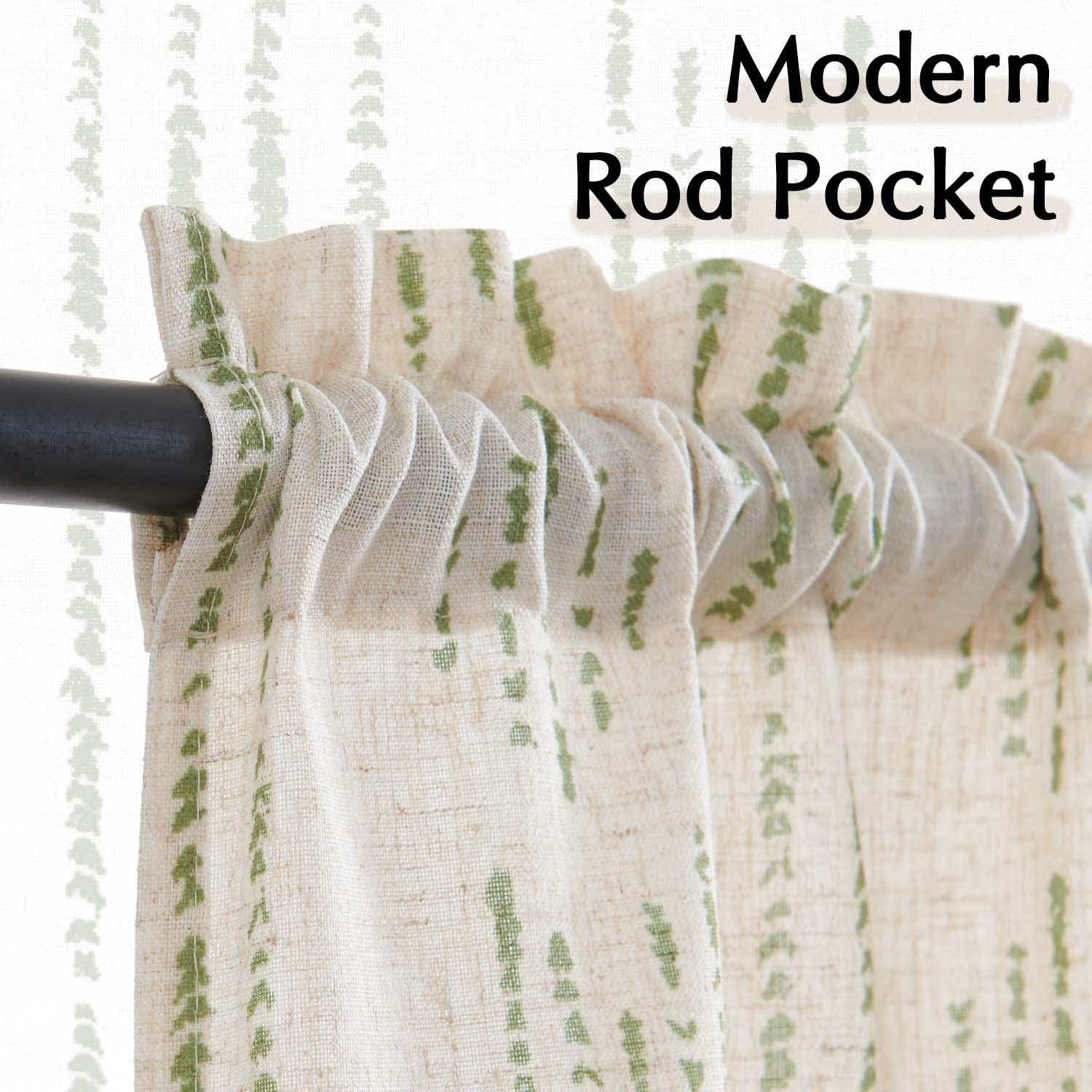 Jinchan Boho Kitchen Curtains Linen Tier Curtains 45 Inches Bohemian Small Cafe Curtains Striped Farmhouse Rustic Curtains For Bathroom Rv Camper Light Filtering Rod Pocket 2 Panels Green On Beige