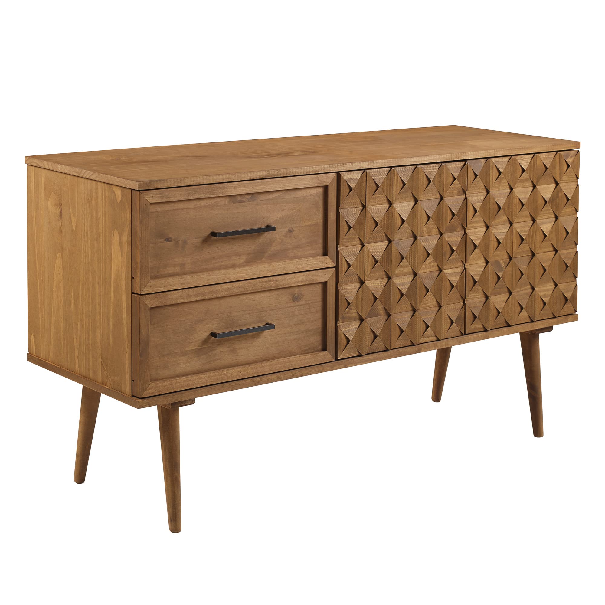 Walker Edison Deluca Boho Solid Wood 2 Door Sideboard with Prism Detail 58 Inch Caramel