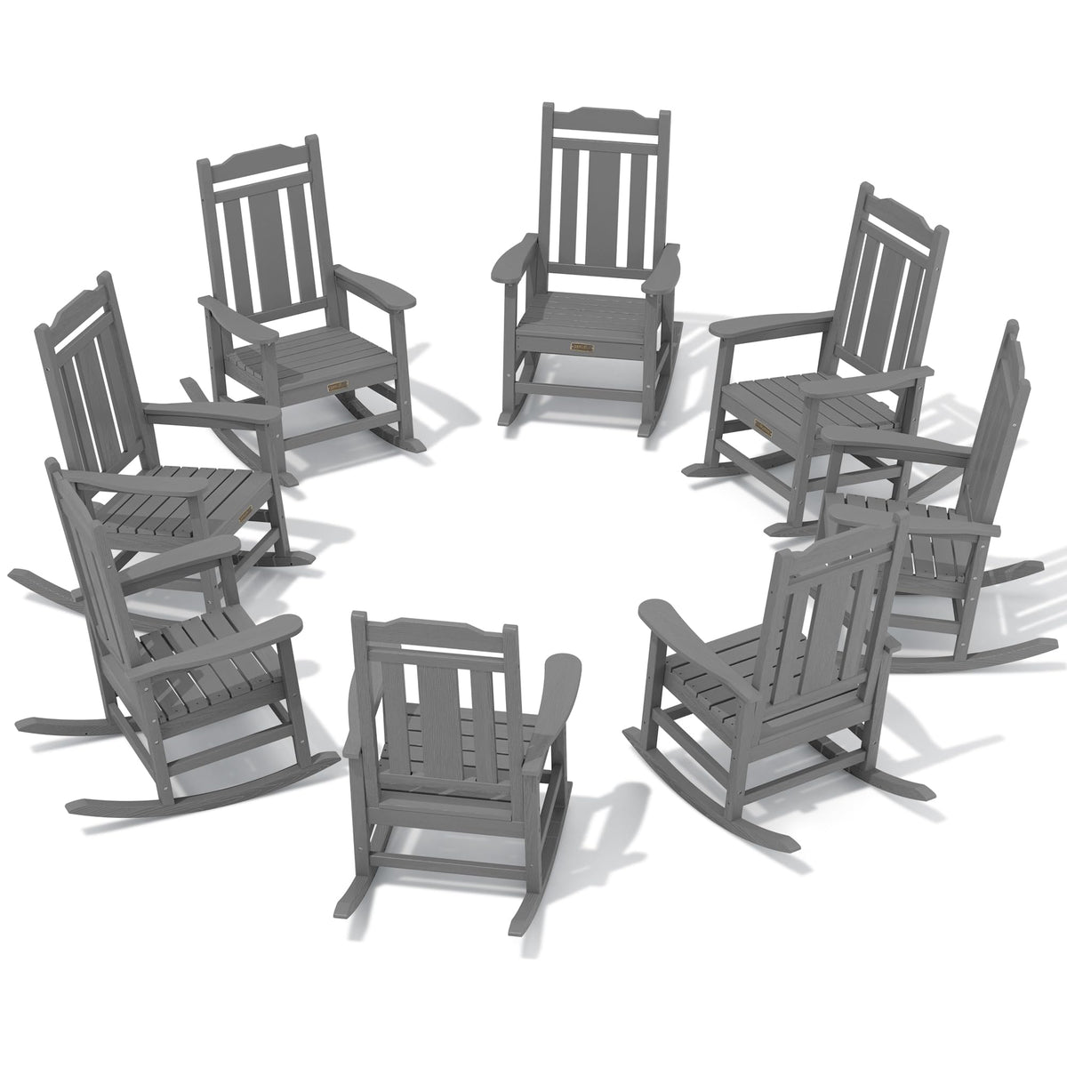 Serwall Outdoor Rocking Chair Gray Set Of 8, All Weather Patio Rocking Chair, Hdpe Poly Rocking Chair For Adults, Heavy Duty Front Porch Rocker