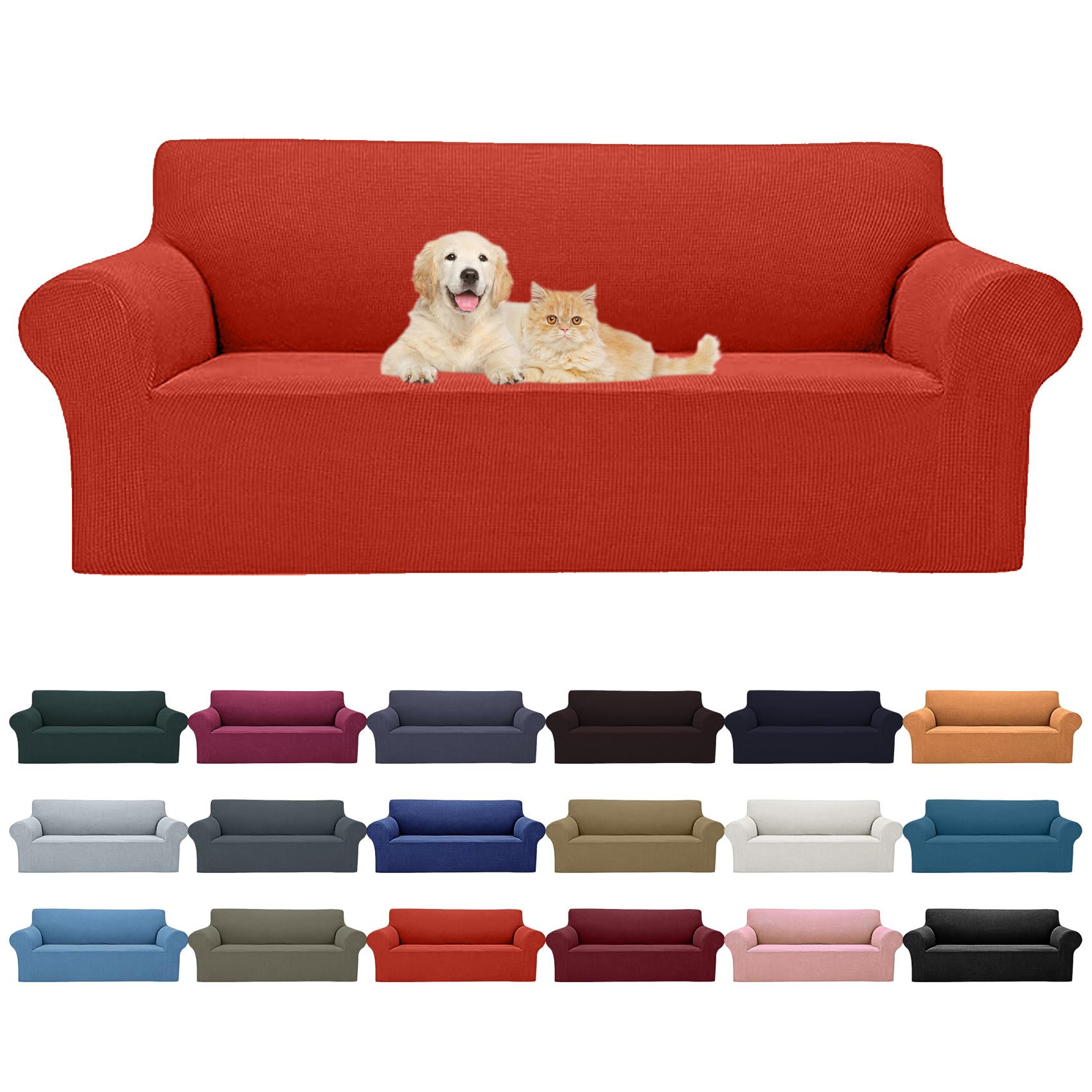 2025 New Stretch Sofa Slipcovers Couch Cover For 3 Cushion Furniture Protector Sofa Covers With Elastic Bottom Jacquard Fabric Small Checks For Pets, Kids -Sofa, Pureed Pumpkin