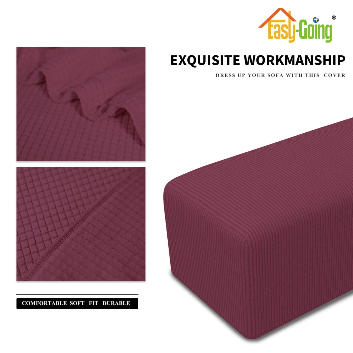 Easy-Going Stretch Ottoman Cover Folding Storage Stool Furniture Protector Soft Rectangle Slipcover With Elastic Bottom(Ottoman Small,Coffee)