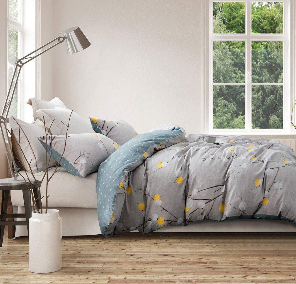 Sleepbella Duvet Cover Set 600 Thread Count Cotton Bedding Set (Twin, Grey Branch)