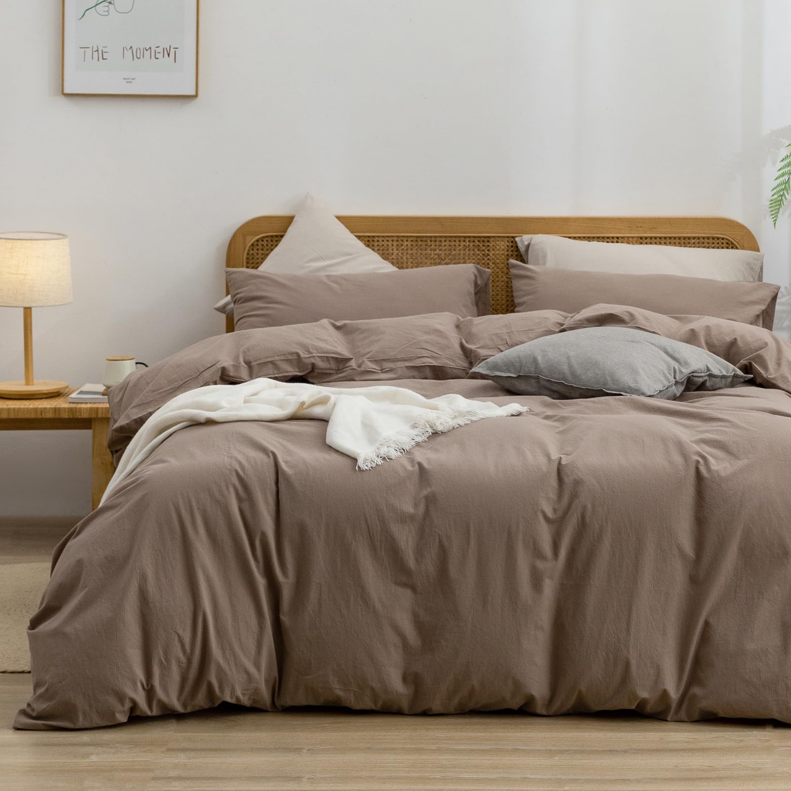 Bestouch Duvet Cover Set 100% Washed Cotton Linen Feel Super Soft Comfortable Chic Lightweight 2 Pcs Home Bedding Set Solid Pine