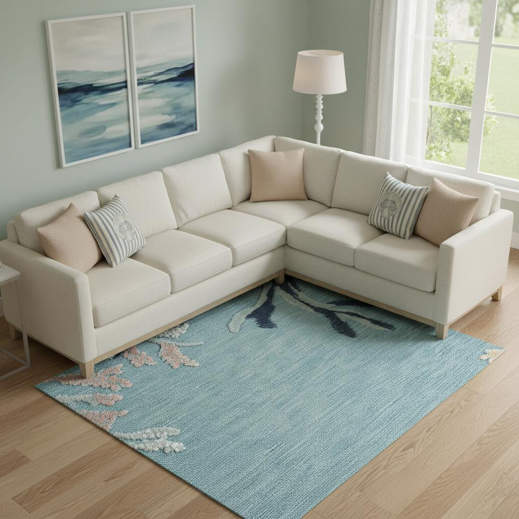 8 X 9 Aqua And Blue Coral Area Rug
