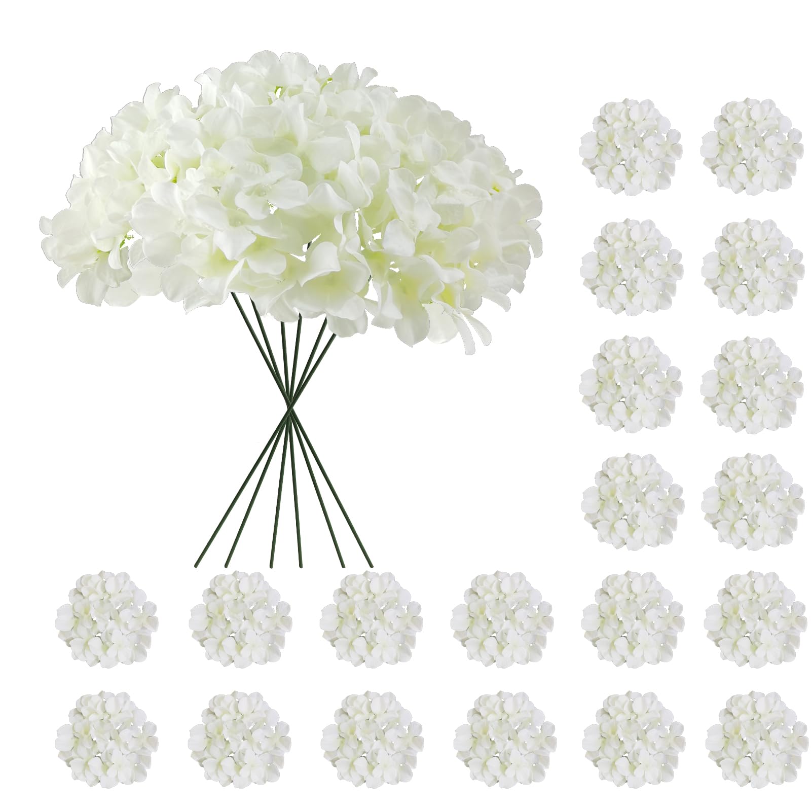 Cherica 20 Pcs White Hydrangea Artificial Flowers Bulk, Faux Hydrangea Flowers Heads, Artificial Fake Silk Hydrangea Flowers wit