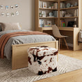 12 Brown and White Faux Fur Cow Print Storage Ottoman