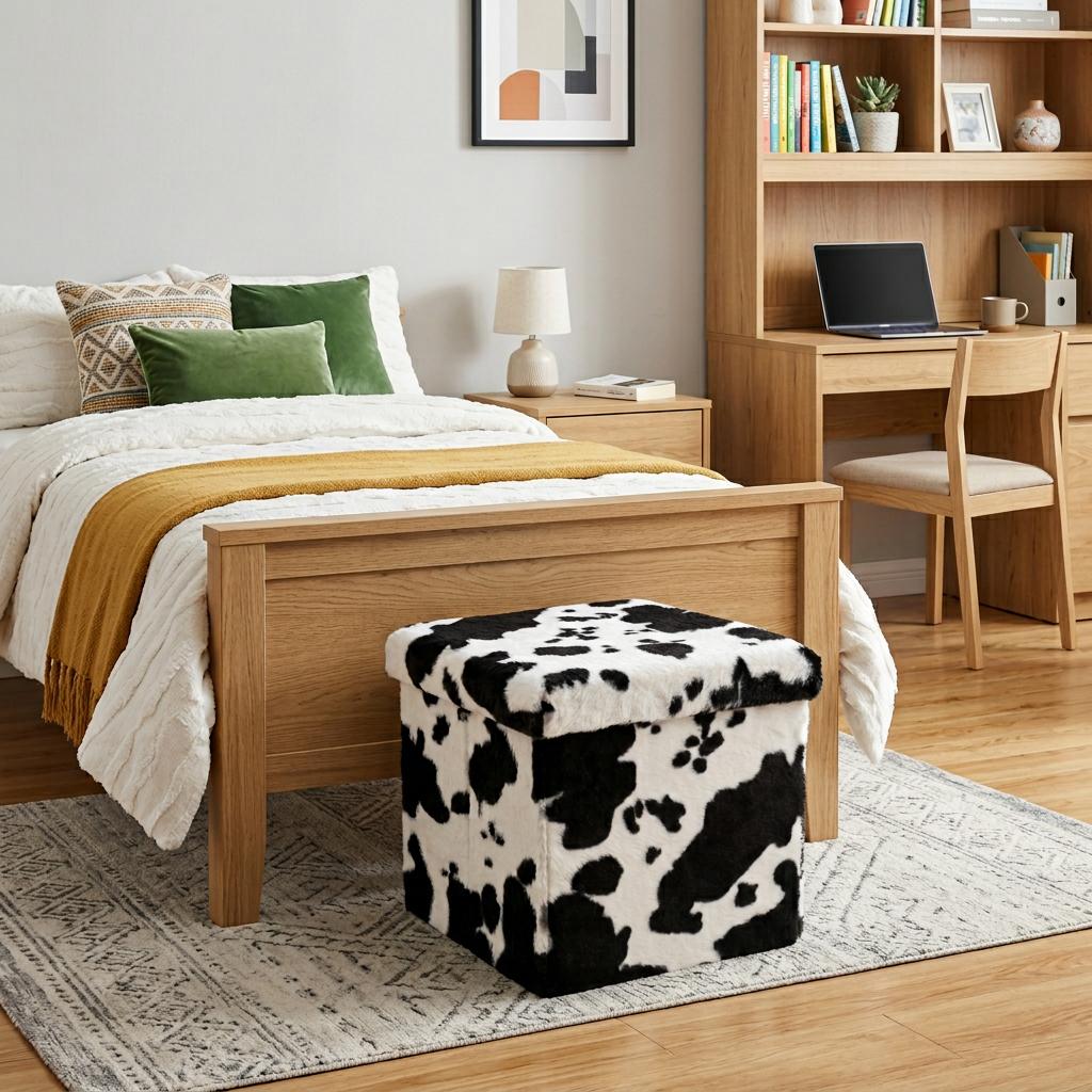 15 Black and White Faux Fur Cow Print Storage Ottoman