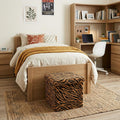 15 Tan and Black Faux Fur Tiger Storage Ottoman