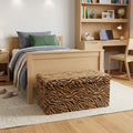 30 Black and Tan Faux Fur Tiger Storage Ottoman