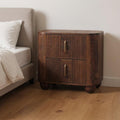 21 Brown Solid Wood Distressed Two Drawer Nightstand