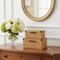 Set of Two Brown And Black Faux Rattan Nesting Storage Boxes With Lids
