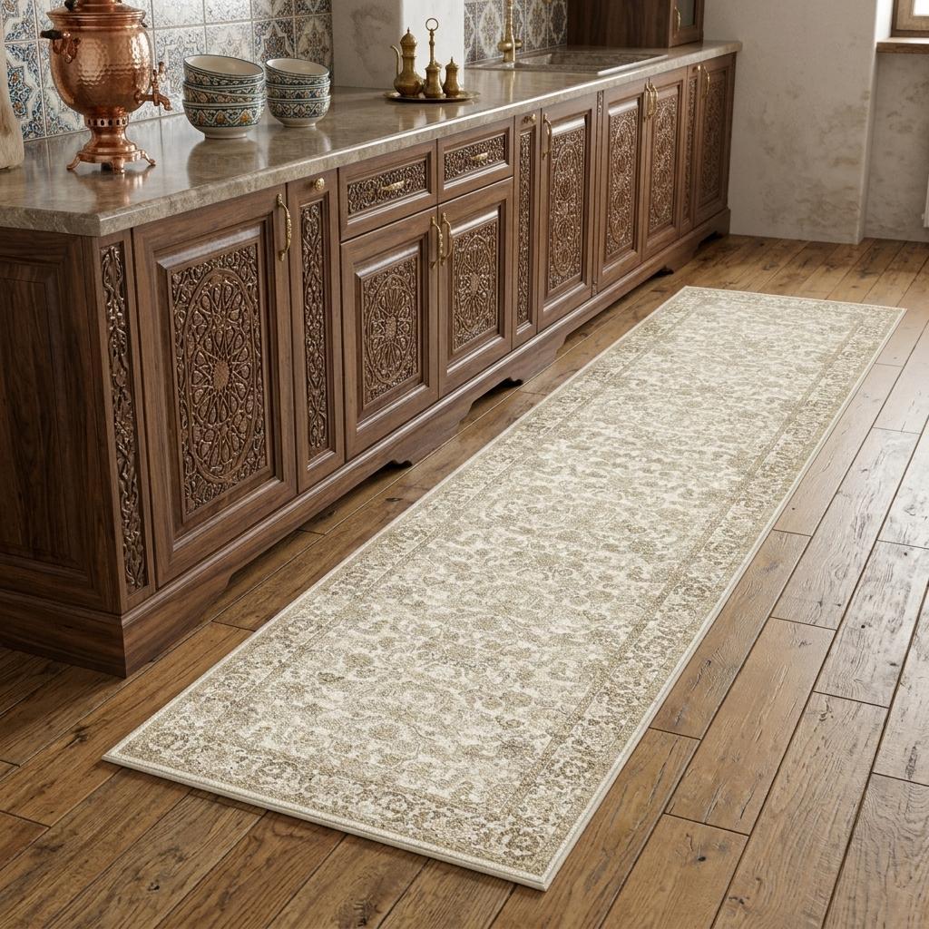 8 Brown And Ivory Floral Medallion Distressed Washable Runner Rug