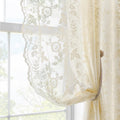 Finecity Beige Lace Curtains 84 Inches Long 2 Panels Set, Rustic Leaf Floral Embroidered Farmhouse Vintage Lace Curtains For Liv