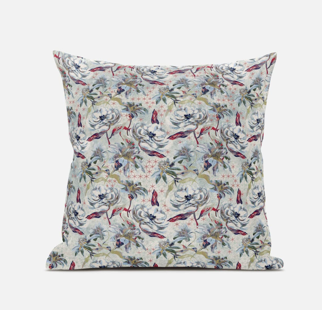HomeRoots Light Blue Peach 18' Light Green Gray Roses Zippered Suede Throw Pillow