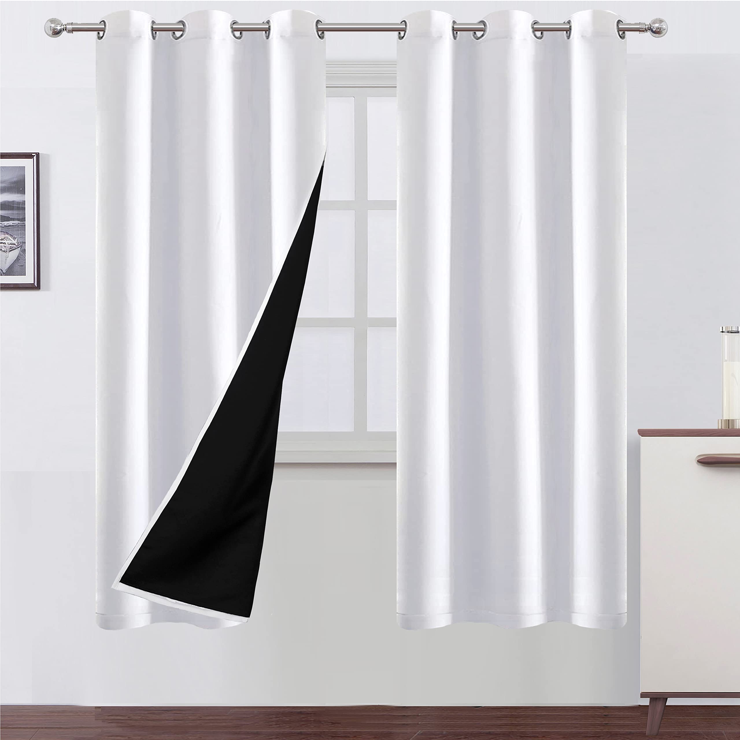 Lemomo White Thermal Blackout Curtains/40 X 72 Inch/Set Of 2 Panels Room Darkening Curtains For Bedroom And Living Room