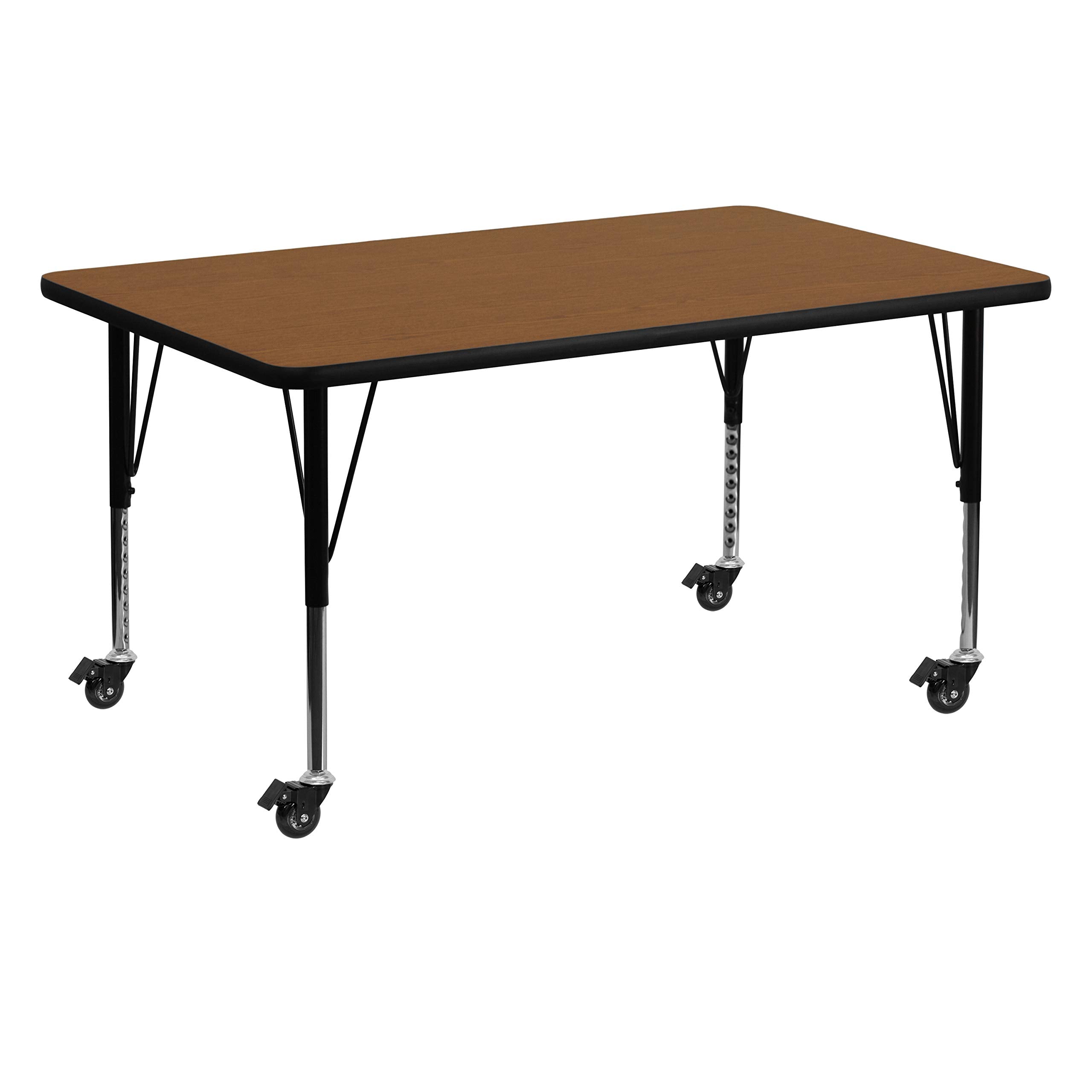Flash Furniture Wren Mobile 30''W X 60''L Rectangular Oak Hp Laminate Activity Table - Height Adjustable Short Legs