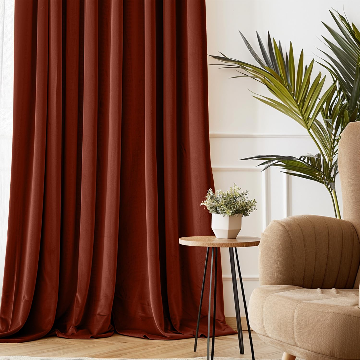 Lazzzy Orange Velvet Curtains Room Darkening Thermal Insulated Curtains 63 Inch Long Window Drapes For Bedroom Living Room Super Soft Luxury Rod Pocketwindow Treatment 2 Panels, Rust Red