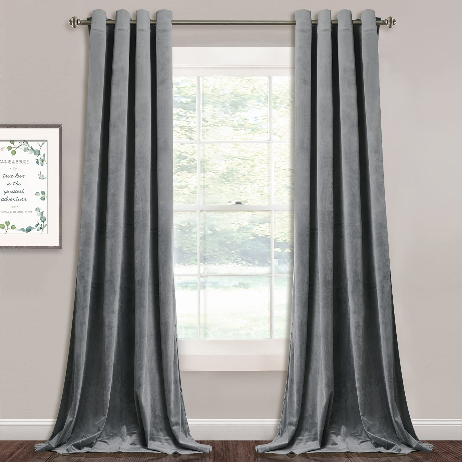 Stangh Light Grey Sliding Door Curtains - Velvet Blackout Curtains Grommet Design Thick Fabric Temporary Privacy Curtain Drapes