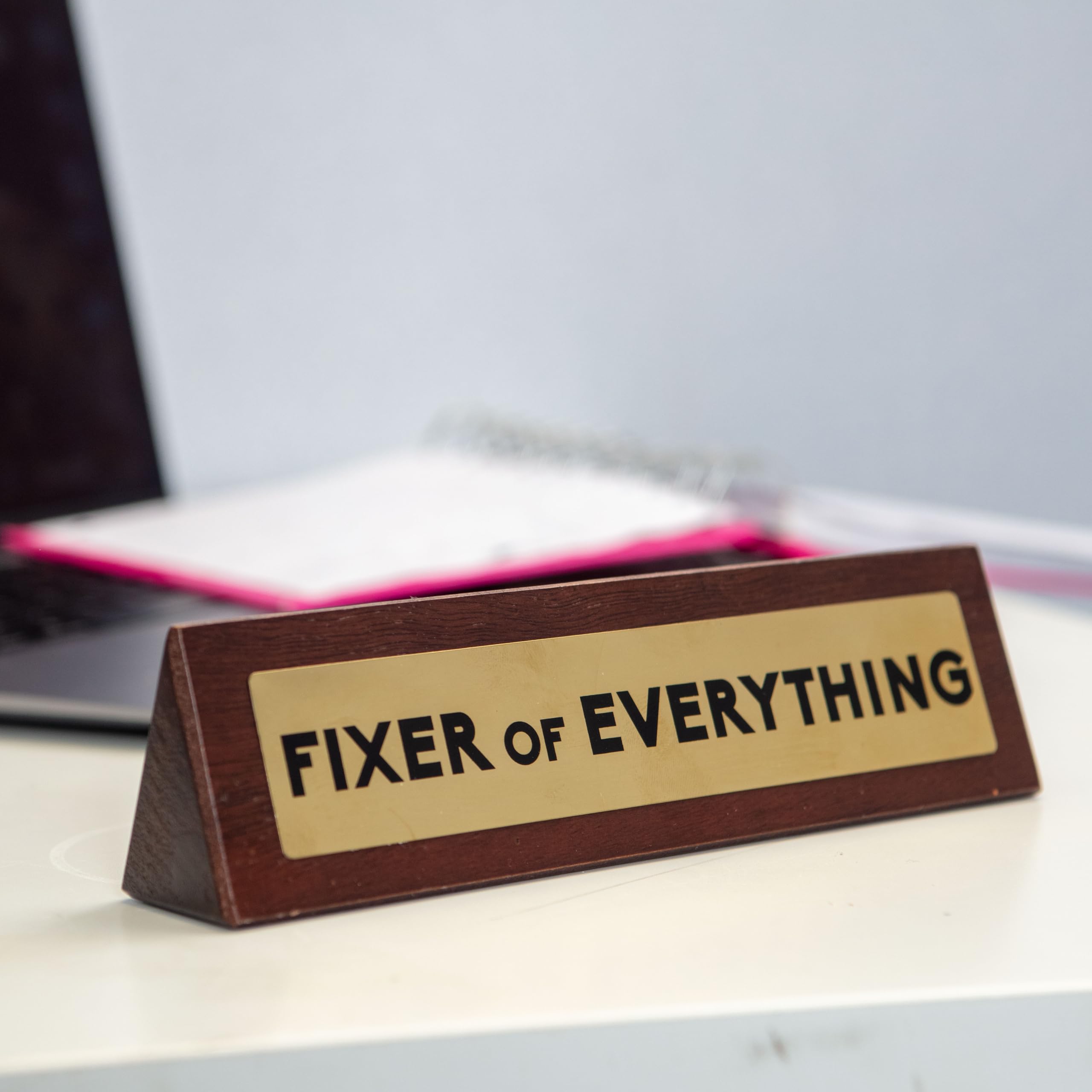 Boxer Gifts Fixer Of Everything Joke Wooden Desk Plaque Sign - Funny Office Desk Accessories - White Elephant Gag Gifts For Cowo
