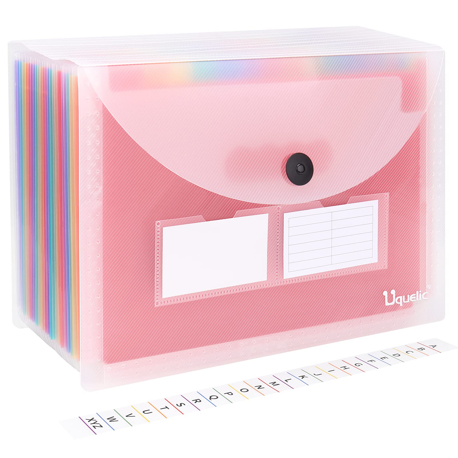 Uquelic 24 Pockets Expanding File Folder - Clear Poly Rainbow Expandable Document Storage Organizer A4 Letter Size Accordion A-Z