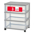 IRIS USA Plastic Drawer Storage Organizer Rolling Cart, with Wheels Casters, 3-Drawers, for Art Craft Supplies Bathroom Dorm Bed