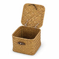 Small Wicker Basket with Lid Square Handwoven Seagrass Baskets