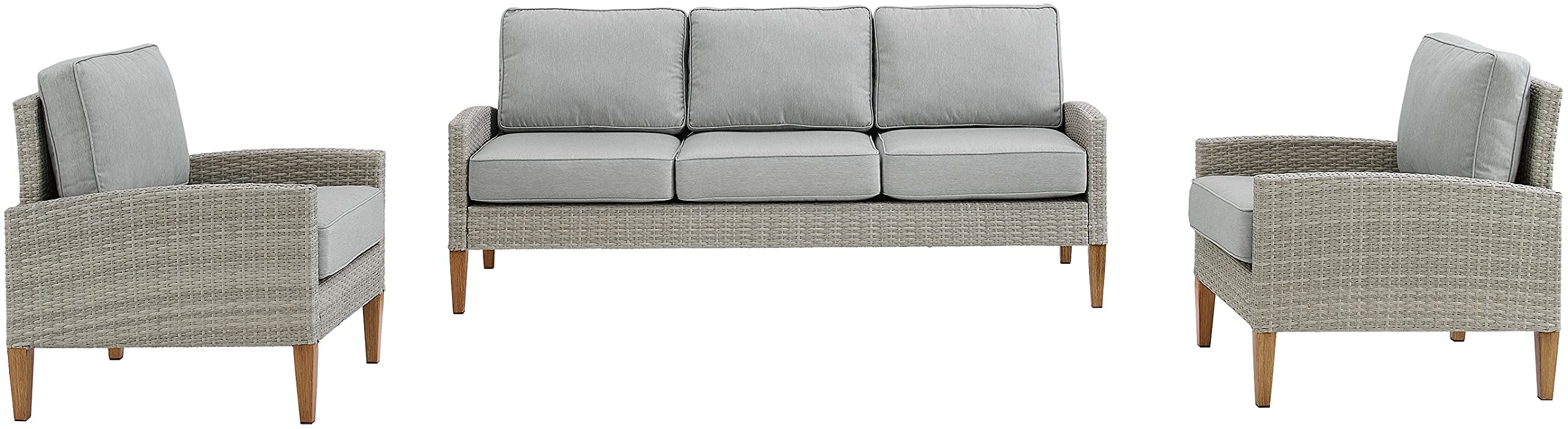 Crosley Furniture Capella 3-Piece Outdoor Sofa Patio Furniture Set, Wicker Conversation Sets For Porch, Acorn With Gray Cushions