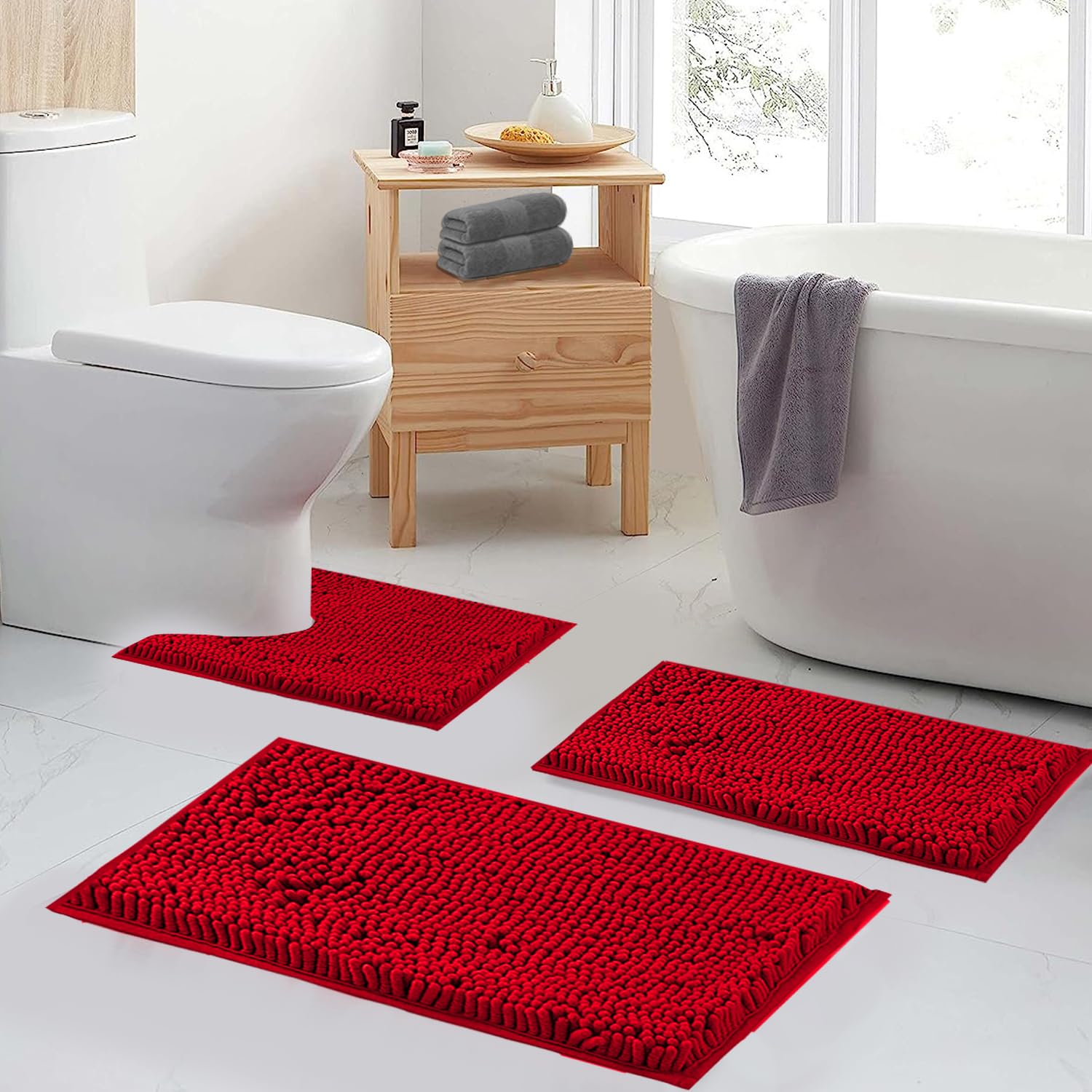 Run Helix Bathroom Rugs Sets 2 Piece, Luxury Shaggy Extra Thick Bathroom Rugs, Plush Non-Slip Mats For Bath Room Floor, Machine