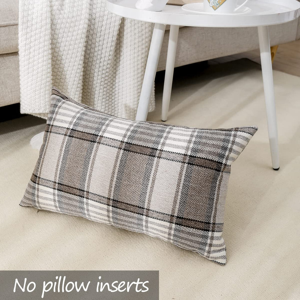 Carrie Home Brown Tartan Plaid Lumbar Pillow Cover 12X20 Set Of 2 Farmhouse Buffalo Plaid Brown Striped Lumbar Throw Pillow Cove