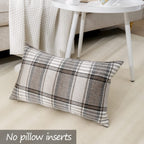 Carrie Home Brown Tartan Plaid Lumbar Pillow Cover 12X20 Set Of 2 Farmhouse Buffalo Plaid Brown Striped Lumbar Throw Pillow Cove
