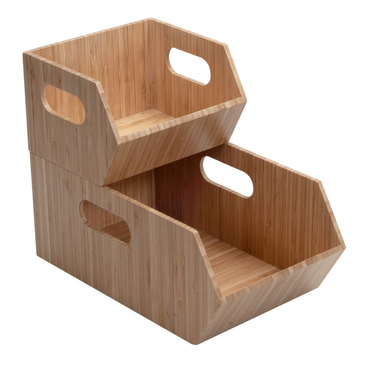 MobileVision Bamboo Storage Bins for Pantry & Kitchen Cabinet Organizer MultiPurpose 2 PC Stackable Set for Canned Goods, Veget