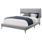 Monarch Specialties Queen Size/Grey Linen with Chrome Legs Bed