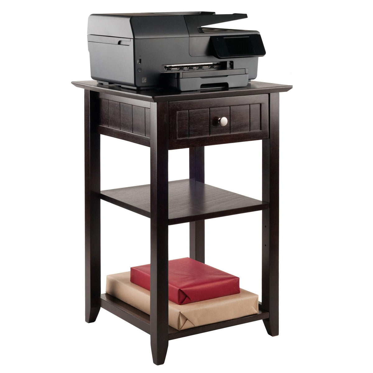 Ergode Wood Burke Home Office Printer Stand | Cottage Style Design | Adjustable Center Shelf | Ample Storage Space | Dark Coffee Finish | 19.84' W x 19.84' D x 31.1' H (23121-VV)