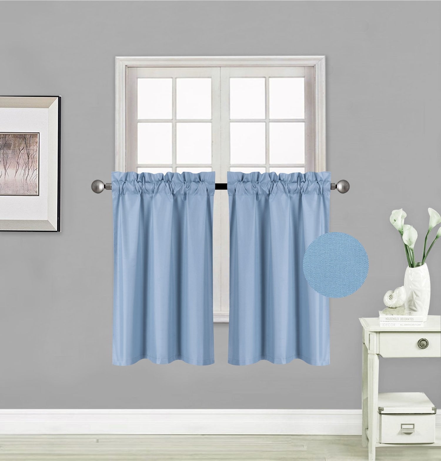 Elegant Home 2 Short Panels Tiers Small Window Treatment Curtain Blackout 28 W X 36 L Each for Kitchen Bathroom # R5 (Light Blue