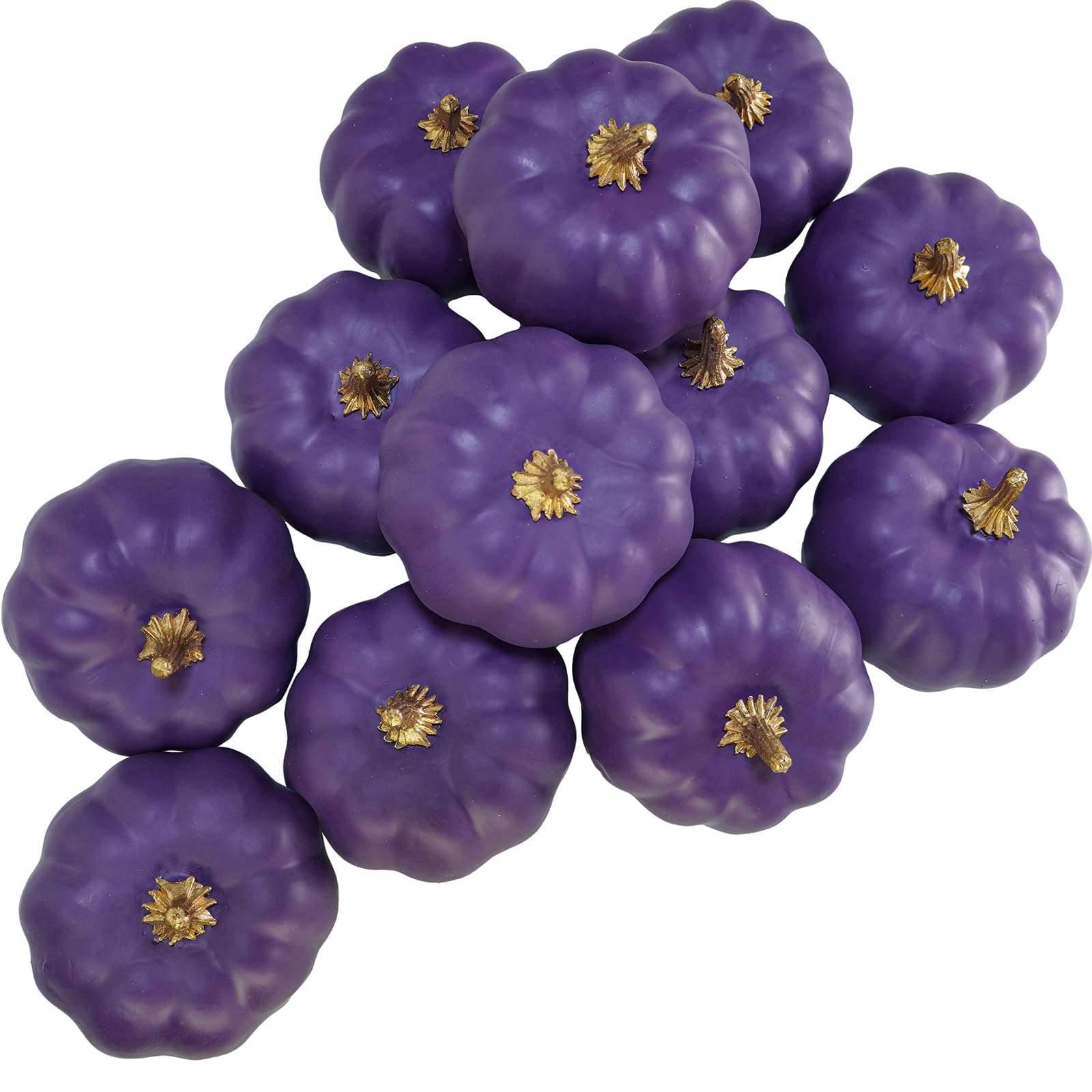 Winlyn 12 Pcs Small Artificial Purple Pumpkins Decorative Halloween Pumpkins Foam Pumpkins for Gifts Chic Halloween Thanksgiving