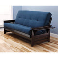 Phoenix Futon Sofa in Espresso Finish with Suede Navy Mattress