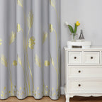 Estelar Textiler Light Grey Blackout Curtains 108 Inches Long, Gold Palm Tree Pattern Light Gray Curtains, Light Blocking Therma