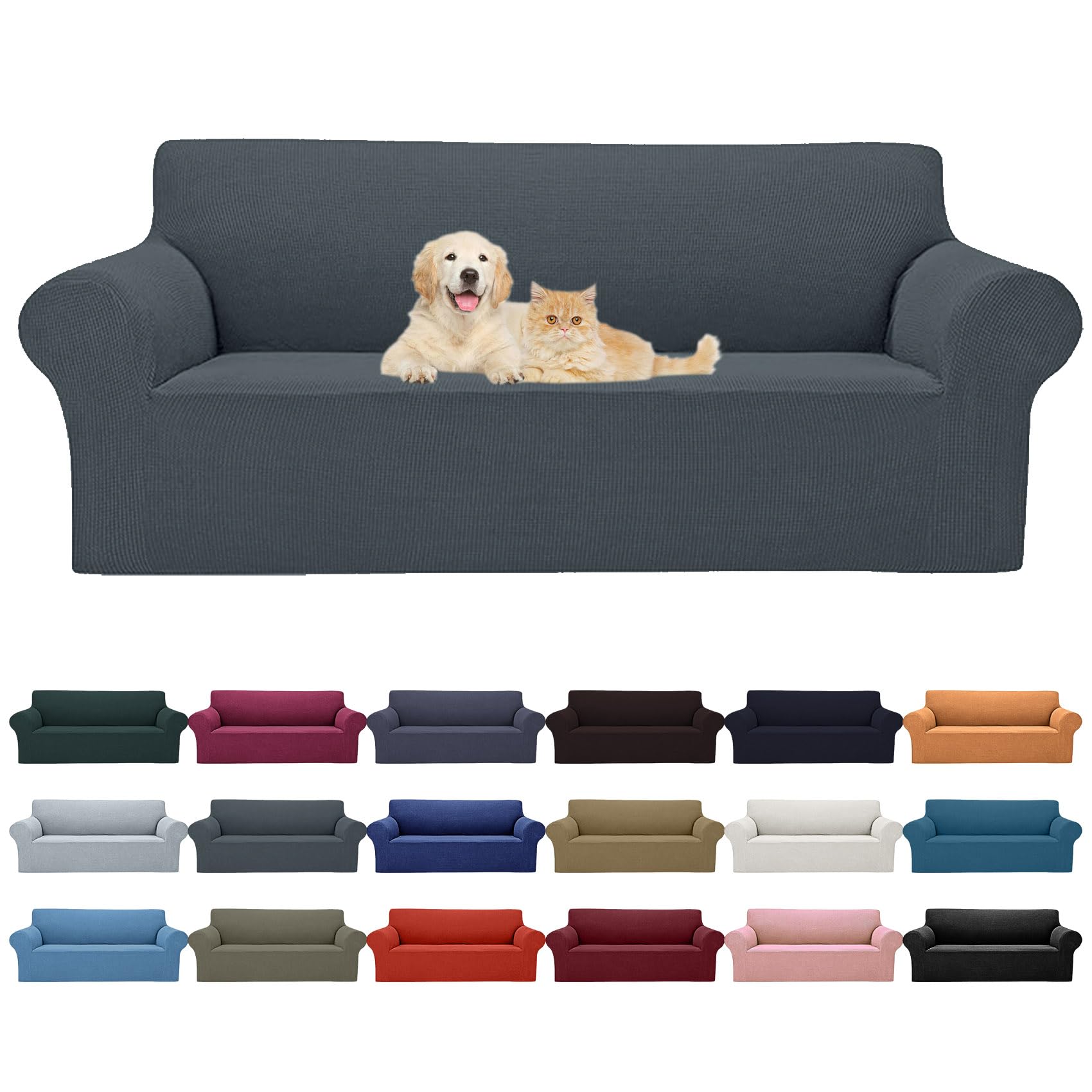 2025 New Stretch Oversized Sofa Slipcovers Couch Sofa Cover For 4 Seater Furniture Protector Covers With Elastic Bottom Jacquard Fabric Small Checks For Pets, Kids - Grey