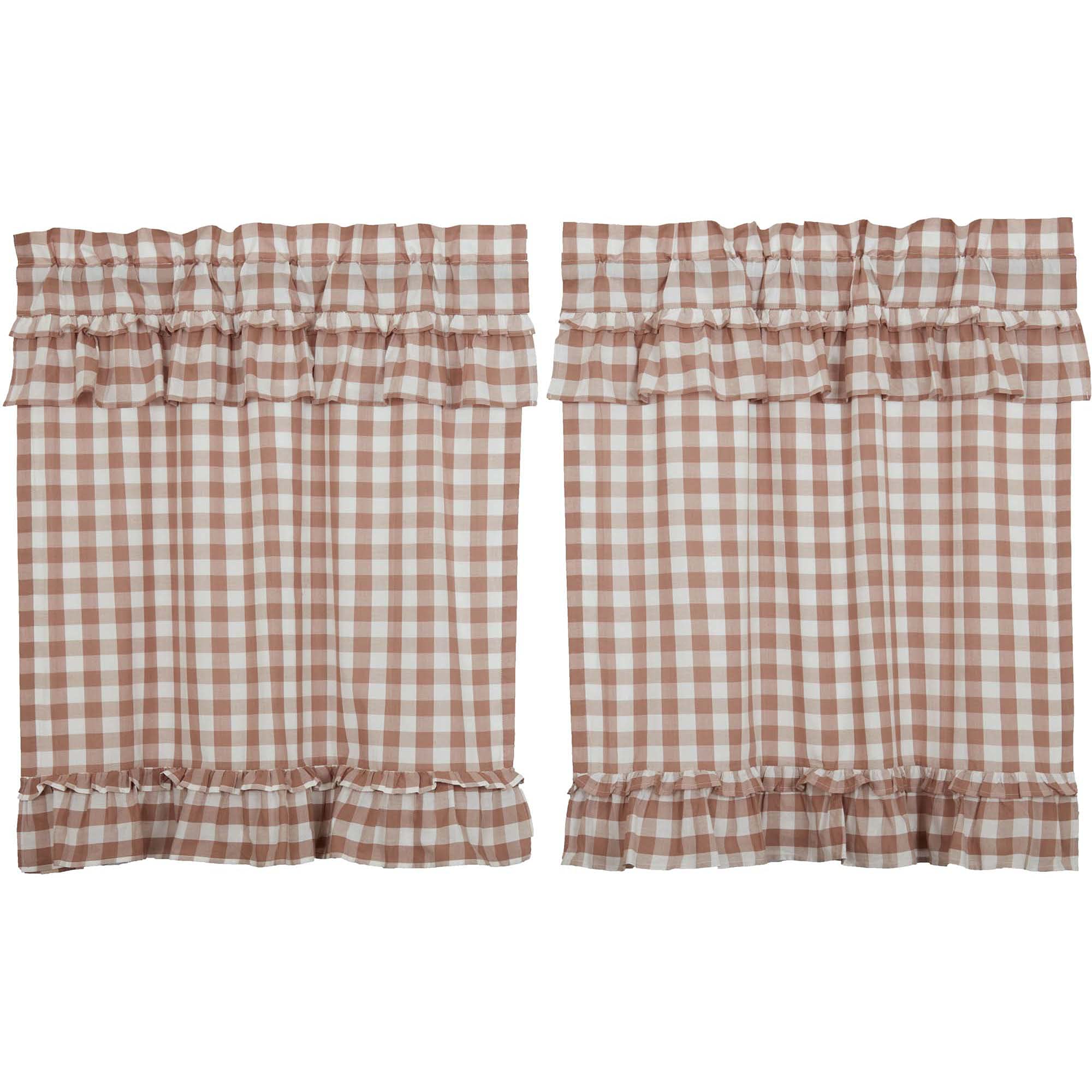 Vhc Brands Annie Buffalo Portabella Check Farmhouse Ruffled Tier Curtain Set 36X36