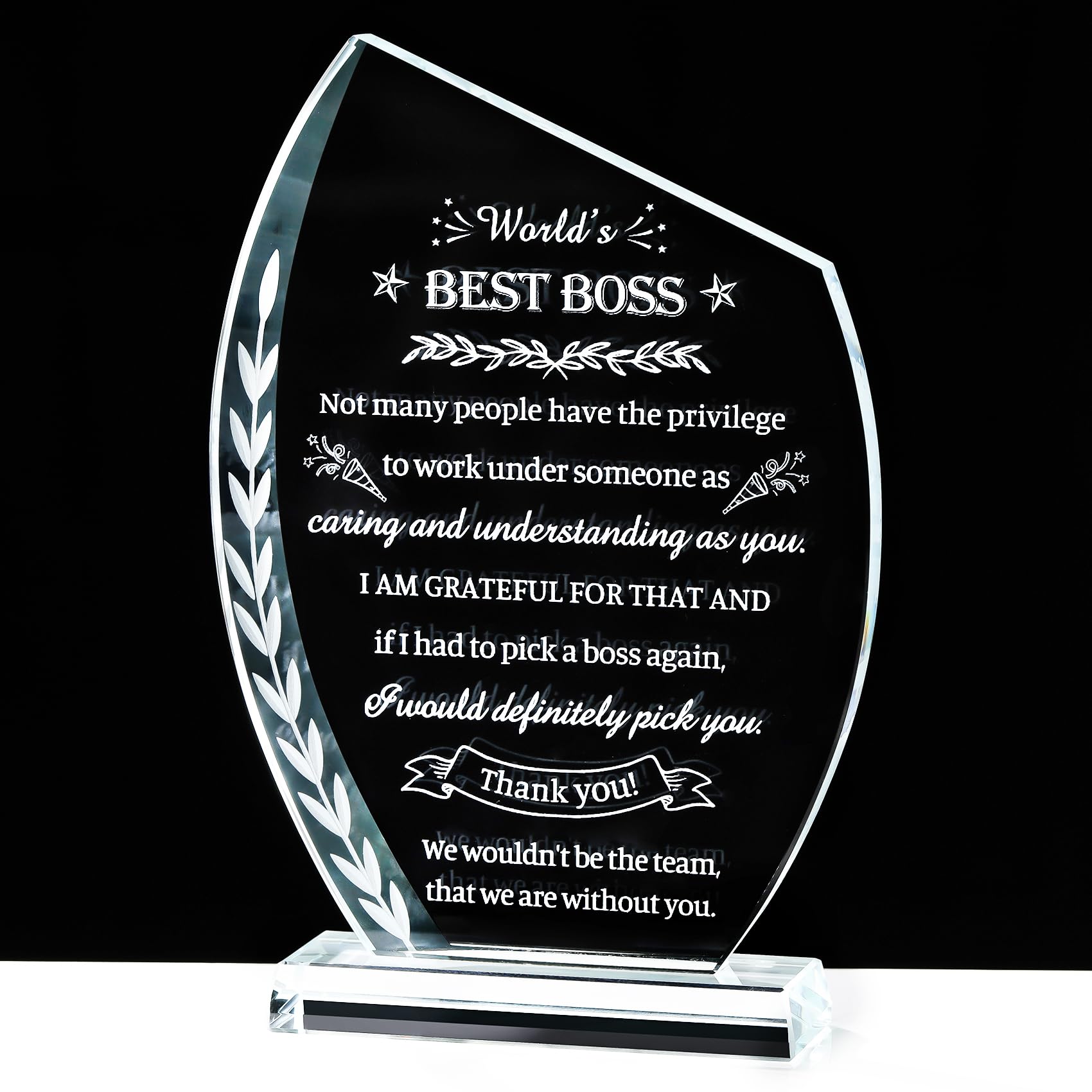 Movdyka Boss Gifts for Men Women Crystal Keepsakes Plaque Worlds Best Boss Gifts Appreciation Thank You Gifts Great Boss Day Bi