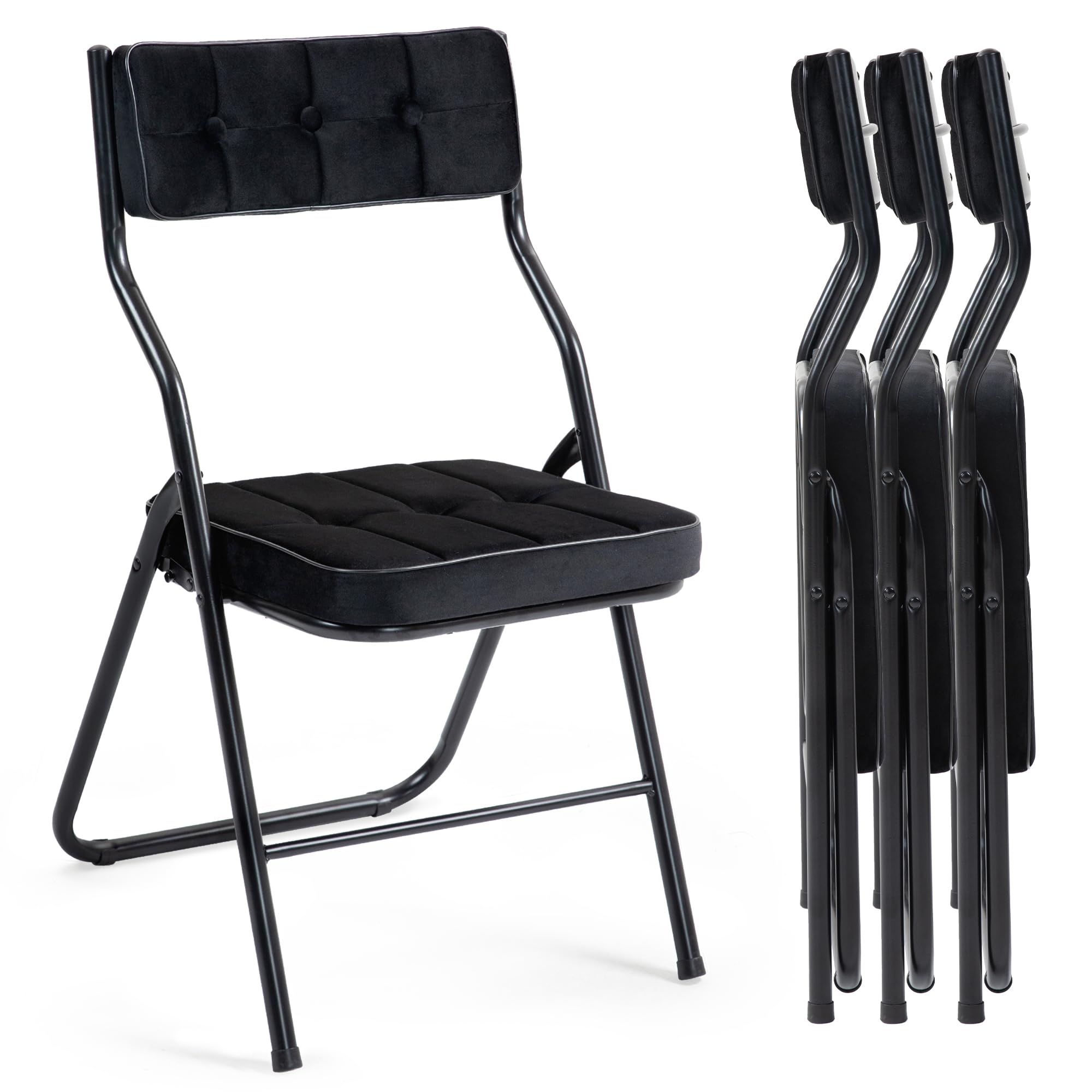 HOMEFUN Padded Folding Chairs 4 Pack - Foldable Dining Chair with Cushion, Portable and Assembled Extra Seat for Guests Kitchen 