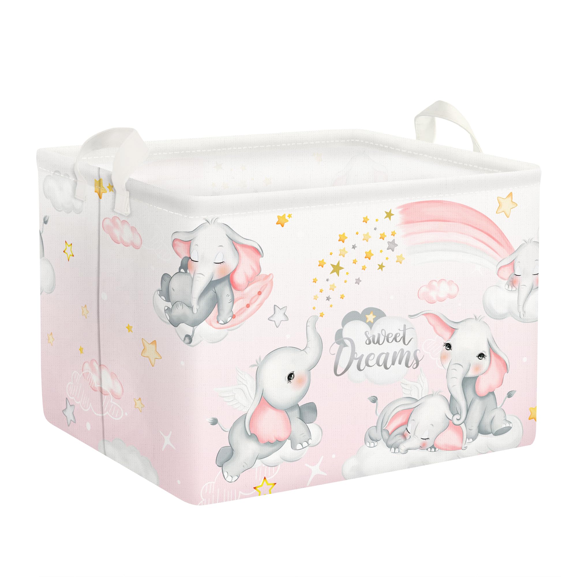 Clastyle Sleeping Elephants Storage Basket Rectangle Pink Rainbow Girls Basket Cloud Moon Baby Shower Basket Kids Clothes Book T