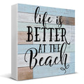 HOIJAUMAI Life Is Better at the Beach Wooden Box Sign Desk Decor, Beach House Sign Beach Life Quote Wood Sign for Home Beach Hou