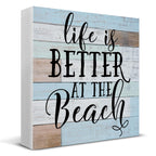 HOIJAUMAI Life Is Better at the Beach Wooden Box Sign Desk Decor, Beach House Sign Beach Life Quote Wood Sign for Home Beach Hou