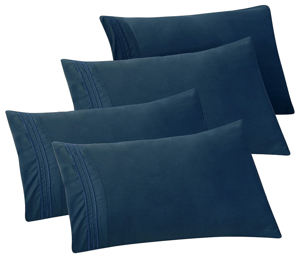 Elegant Comfort 4-Pack Solid Pillowcases 1500 Thread Count Egyptian Quality - Easy Care, Smooth Weave, Wrinkle And Stain Resistant, Easy Slip-On, 4-Piece Set, Standard/Queen Pillowcase, Navy