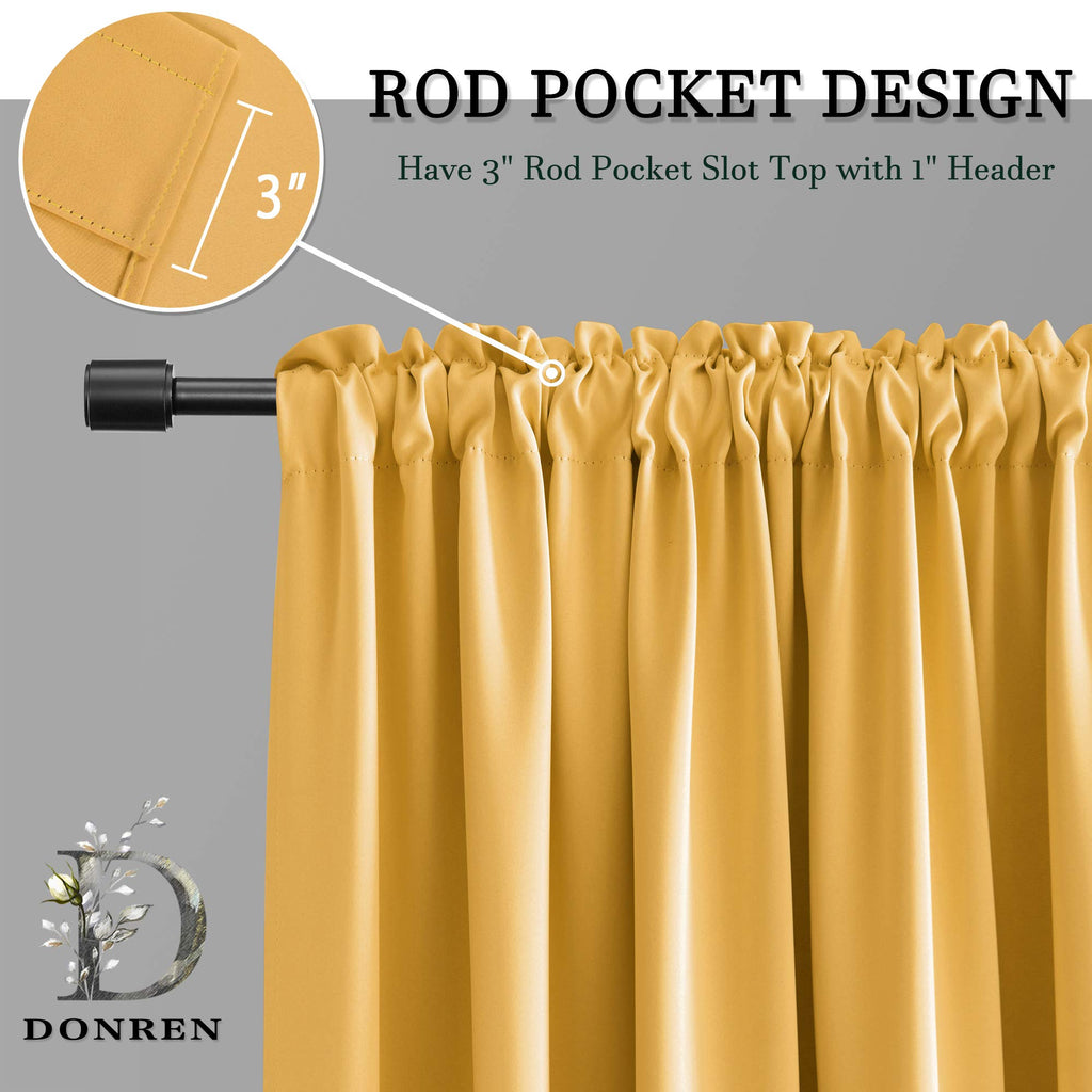 Donren 30 Inch Gold Yellow Small Window Curtains - Blackout Room Darkening Curtain Tiers With Rod Pocket,Set Of 2 Panels
