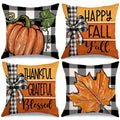 Geeory Fall Pillow Covers 18 X 18 Inch Set Of 4, Buffalo Bowknot Pumpkin Maple Leaf Decorative Throw Cushion Cases Farmhouse Tha